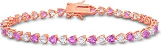 Mimi & Max 12ct TGW Created Pink and White Heart-Cut Sapphire Bracelet in Rose Silver - 7.5 in