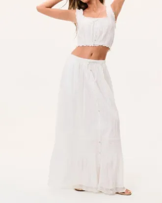 LoveShackFancy Brina Cotton Maxi Skirt In Optic White