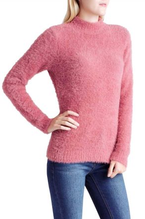 Kensie Fur Yarn Long Sleeve Mock Neck Sweater In Pink