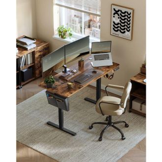 Vasagle Large Electric Height Adjustable Desk 4 Memory Storage Pocket in Brown