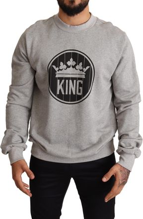 Dolce & Gabbana Gray Crown King Print Cotton Mens Sweater