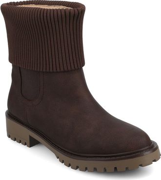Journee Collection Isabeau Knit Collar Chelsea Boot - Wide Width Available in Vintage/Chocolate at Nordstrom Rack, Size 7.5