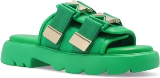 Bottega Veneta Womens Bicolor Nylon Slides Shoe