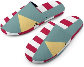Generic Flag of U.S. And Delaware Flannel Mens Slip-on Slippers Winter Warm House Shoes with Rubber Sole for Home Hotel
