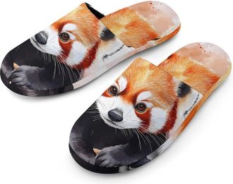 Generic Cute Panda Watercolor Cotton Slippers for Men Memory Foam House Slippers Soft Anti-skid Sole Indoor Outdoor Shoes