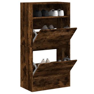 Berkfield Home Shoe Cabinet Smoked Oak 60x34x116 Engineered Wood in Brown