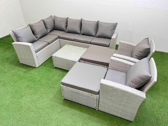 Fimous 10 Seater Corner Sofa Sets with Square Coffee Table Chair Big Footstools Light Grey Mixed