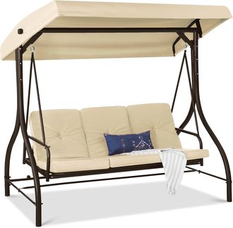 Best Choice Products 3-Seat Outdoor Converting Canopy Swing Glider Patio Hammock w/ Removable Cushions