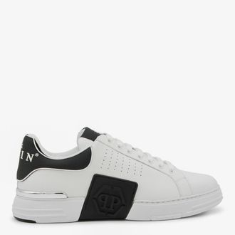 Philipp Plein White And Black Leather Hexagone Sneakers
