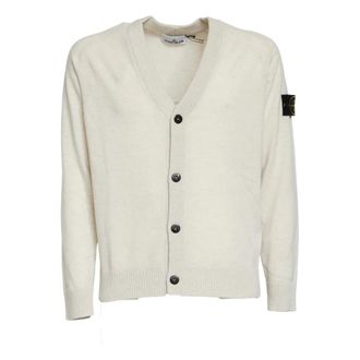 Stone Island Cardigans, male, Beige, Size: XL Ivory Wool Sweater Aw25