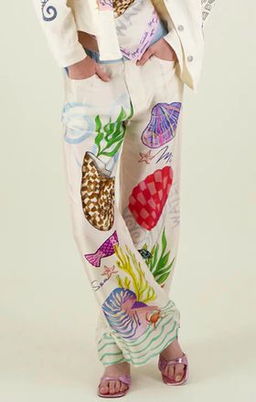 Me369 Sandra Combined Denim Wide Leg Pants In Magic Ocean