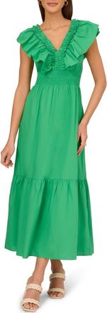 Adrianna Papell Ruffle Smocked Waist Maxi Dress in Green at Nordstrom, Size 10