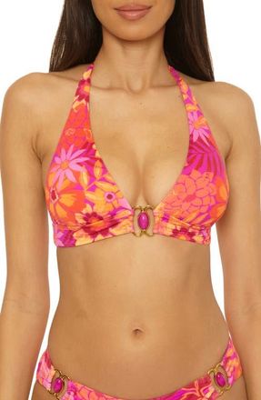 BECCA by Rebecca Virtue Copacabana Halter Bikini Top in Pink Multi at Nordstrom, Size Medium