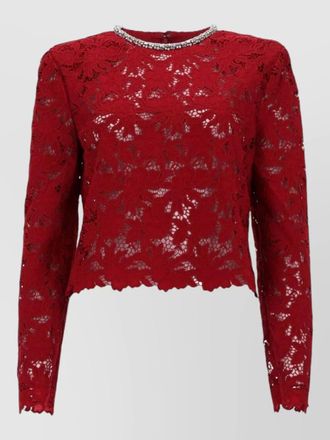 Self Portrait lace top crystals round neck long sleeves