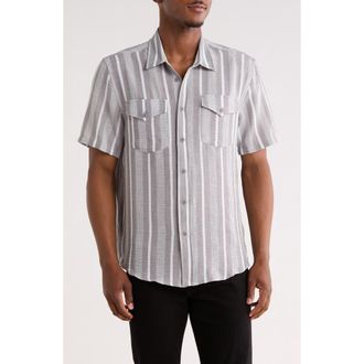 Frye Stripe Short Sleeve Button-Up Shirt in Med Grey at Nordstrom Rack, Size X-Large