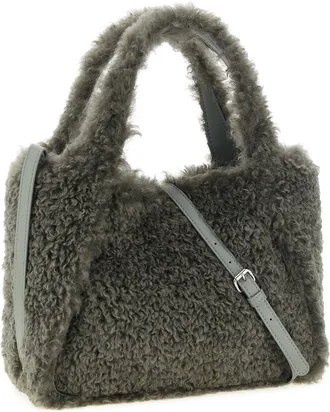 Stella McCartney Shearling Logo Embroidery Tote Bag - Gray