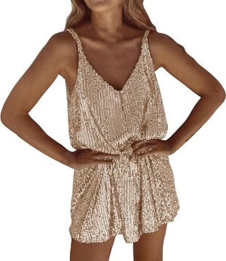 Generic Ladies Sparkly Mini Dress, Sequin Tank Dress For Women Uk Glitter Sequins Dresses Sexy Sleeveless Sparkly Suspenders Loose Deep V Neck Tunic Dresses F