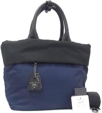 Prada Black Navy Nylon Handbag Shoulder Bag Tote Bag (Pre-Owned)
