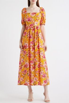 CeCe by Cynthia Steffe Floral Square Neck Dress in Sizzle Pink at Nordstrom, Size X-Large