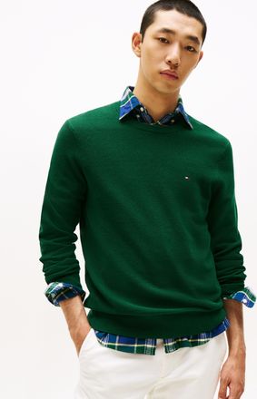 Tommy Hilfiger ESSENTIAL STRUCTURE CREW NECK mit Struktur und Label unifarben, casual, regular fit, Baumwolle, Rundhals