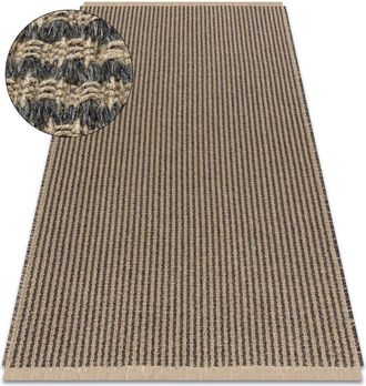 RugsX Rugsx - Alfombra Jute 3650 Negro / Beige L&iacute;neas - Yute, Tejido Plano, Flecos Beige 140x190 Cm