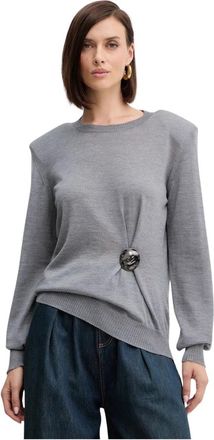 Simona Corsellini Trui met ronde hals - Dames - Ronde hals truien - Grijs - XL - Wol - Truien & Vesten