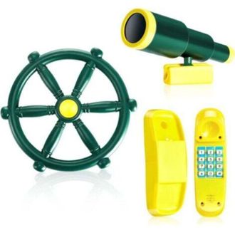 OEM Juego De 3 Accesorios Para Parques Infantiles: Columpios De Exterior, Equipo De Juego, Barco Pirata De Pl&aacute;stico, Tim&oacute;n, Telescopio, Tel&eacute;fono, Casita D