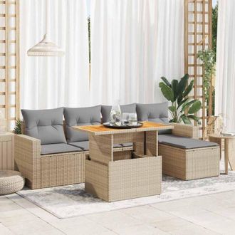 vidaXL Juego De Sof&aacute;s Jard&iacute;n Con Cojines 6 Pzas Rat&aacute;n Sint&eacute;tico Beige Vidaxl