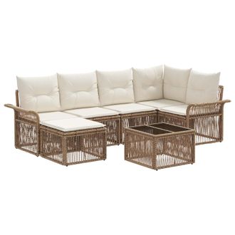 vidaXL Conjunto De Sof&aacute;s De Jard&iacute;n 7 Pcs Beige Rat&aacute;n Sint&eacute;tico Vidaxl