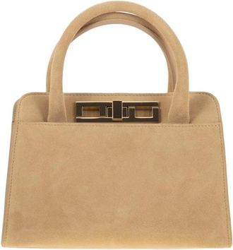 Fabiana Filippi Kleine Handtas met Metalen Accessoire - Dames - Handtassen - Beige - ONE Size - Su&egrave;de - Tassen
