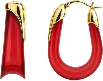 Gold & Honey Womens Sculpted U Lucite Birthstone Hoop Earrings In July - Ruby