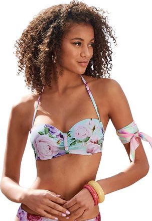 Lascana Womens Floral Textured Bandeau Bikini Top