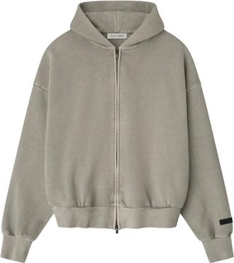 Fear of God Geborduurde Klassieke Hoodie met Volledige Rits - Heren - Vesten met rits - Grijs - XS - Katoen - Hoodies & sweatvesten
