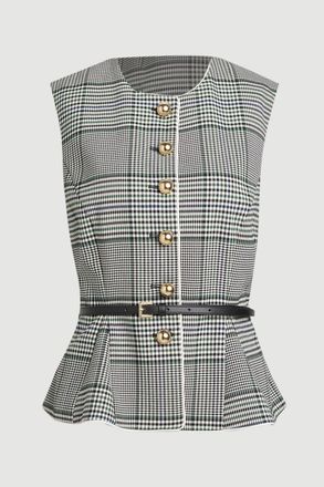 Karen Millen Womens Tailored Check Belted Peplum Jacket - Monochrome Multi - Size 14 UK