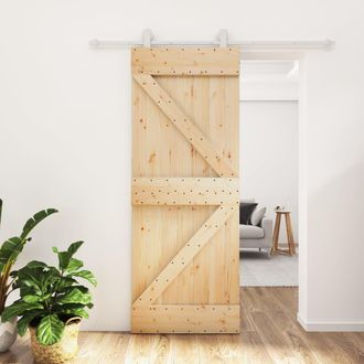 vidaXL Vidaxl - Puerta Corredera Con Herrajes Madera Maciza De Pino 80x210 Cm