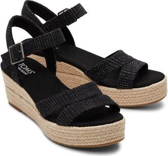 Toms Audrey 10020749 Sandals Womens Black Ankle Strap Espadrille Wedge VER153