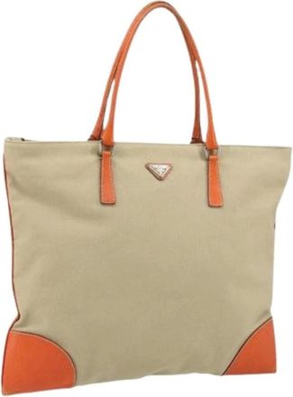 Prada Pre-owned Tote Bags, female, Beige, Size: ONE SIZE Pre-owned Canvas Tote Bag