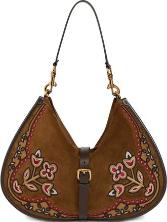 Etro Pony su&egrave;de schoudertas met borduurwerk - Bruin