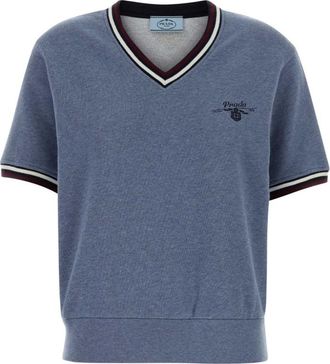 Prada Blue Logo V Neck Sweatshirt