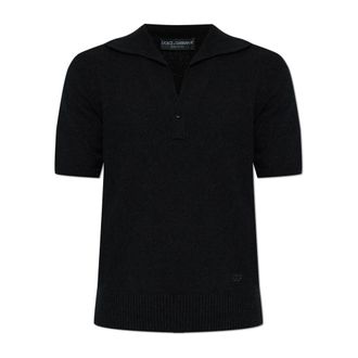Dolce & Gabbana V-neck Knitwear, male, Black, Size: XL Polo Shirt with Embroidered Logo