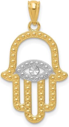 Diamond2Deal 14k Yellow Gold and White Rhodium Textured Hamsa and Evil Eye Pendant