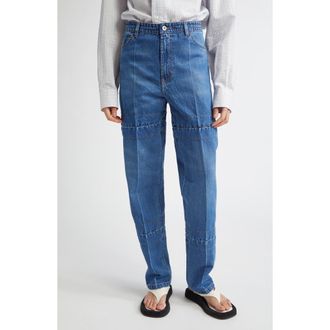SETCHU Hook & Eye Convertible Paper Denim Straight Leg Jeans in Indigo Wash at Nordstrom, Size 1