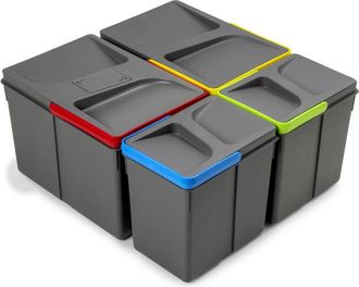 Emuca Emuca Contenedores Para Caj&oacute;n De Cocina Recycle Con Tapa Anti Olores, Altura 216mm, 2x12litros, 2x6litros, Pl&aacute;stico Gris Antracita