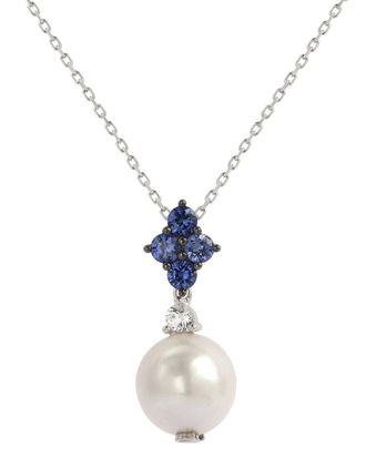 Suzy Levian Silver Sapphire Pearl Cluster Pendant Necklace