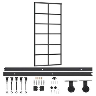 Berkfield Home Sliding Door with Hardware Set ESG Glass&Aluminium 90x205 cm in Black