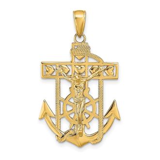 Diamond2Deal 14k Yellow Gold Polished Textured Mariners Crucifix Pendant