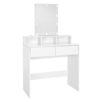 ML Design Ml-design - Tocador Moderno Con 2 Caj&oacute;nes Y 3 Compartimentos Abiertos Y Espejo Con Led 80 X 40 X 140 Cm Blanco Madera Aglomerado Revestido Mesa De Pel