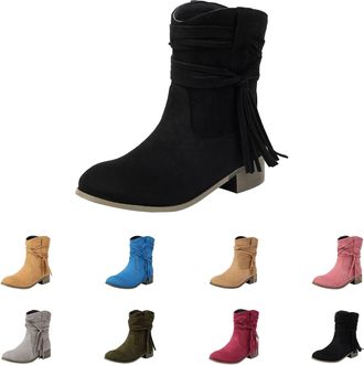 Generic Winter Boots For Women uk Wide Fit Suede Ankle Boots Women Round Toe Low Heel Booties Slip On Mid Calf Shoes Comfortable Ankle Cowgirl Cowboy Boots Wa