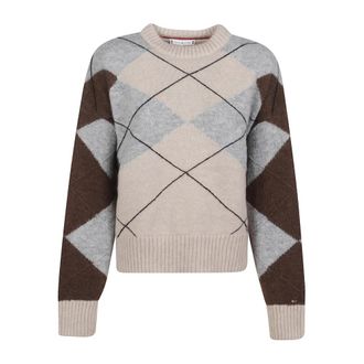 Tommy Hilfiger Argyle Oversized Alpaca Blend Jumper - Dames - Ronde hals truien - Veelkleurig - S - Nylon - Truien & Vesten