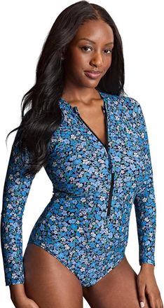 Panache Womens SW1725A Grace Long Sleeve Swimsuit - Blue Elastane - Size Large